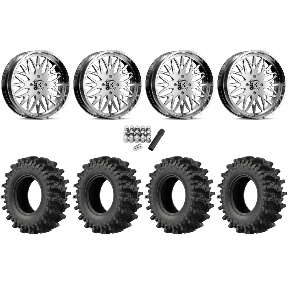 EFX MotoSlayer 50x10.5-24 Tires on KG1 Forged KU014 Trident Polished Wheels, complete kit