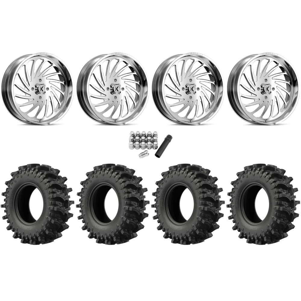 EFX MotoSlayer 45x10.5-24 Tires on KG1 Forged KU023 Bender Polished Wheels, complete kit