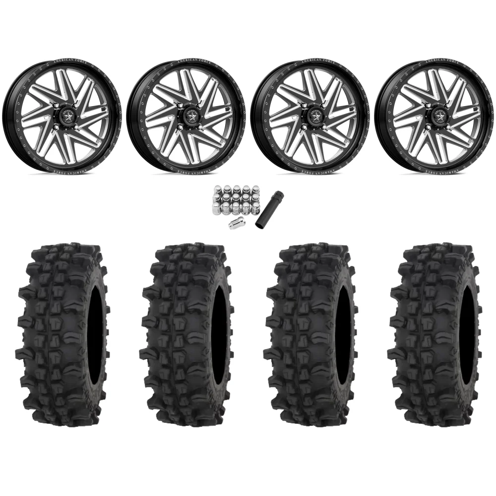 Frontline ACP 35x10-22 Tires on American Force K08 Carver Black Forged Wheels, complete kit