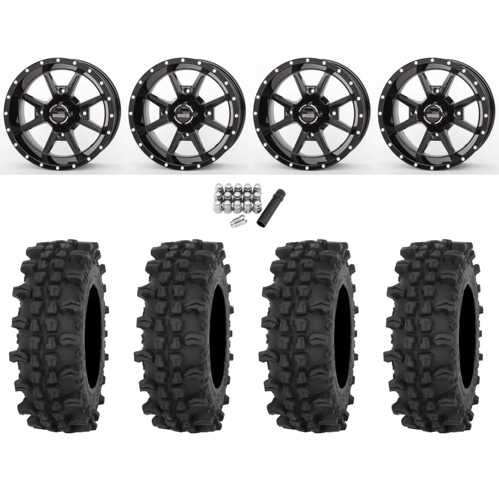 Frontline ACP 30x10-14 Tires on Frontline 556 Gloss Black Wheels, complete kit