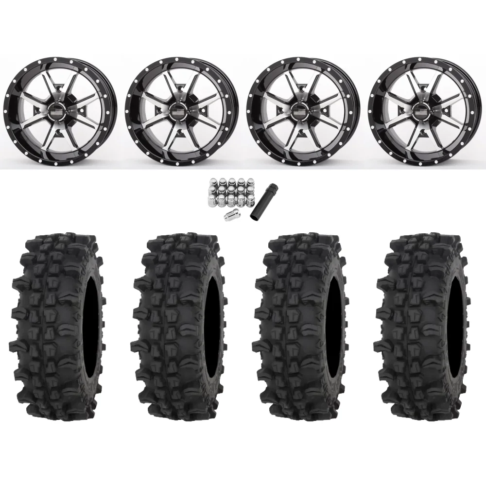 Frontline ACP 30x10-14 Tires on Frontline 556 Gloss Black & Machined Wheels, complete kit
