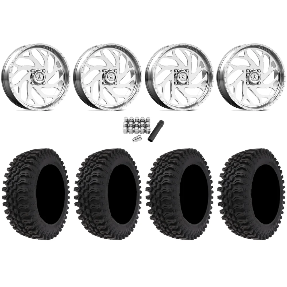 Frontline BDC 33x10-20 (10ply) Radial Tires on American Force K09 UFO Polished Forged Wheels, complete kit