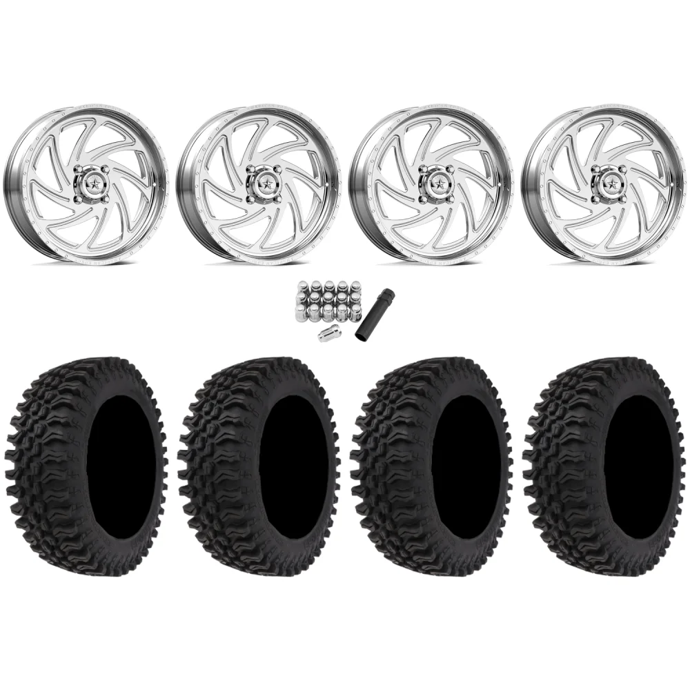 Frontline BDC 33x10-20 (10ply) Radial Tires on American Force K11 Seven Polished Forged Wheels, complete kit