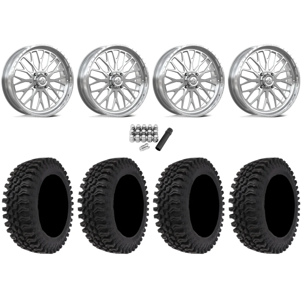 Frontline BDC 33x10-20 (10ply) Radial Tires on American Force K13 Invader Polished Forged Wheels, complete kit