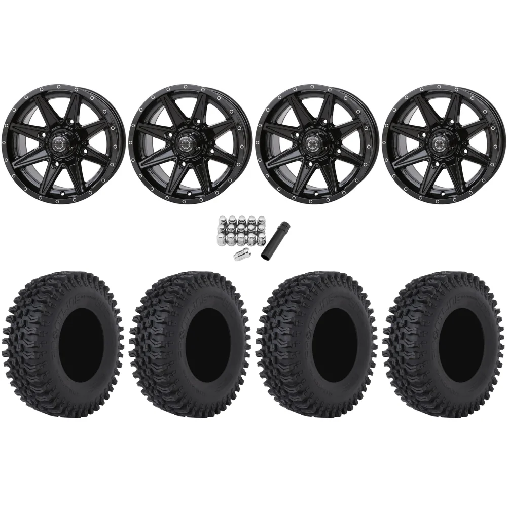 Frontline BDC 28x10-14 Tires on Frontline 308 Gloss Black Wheels, complete kit