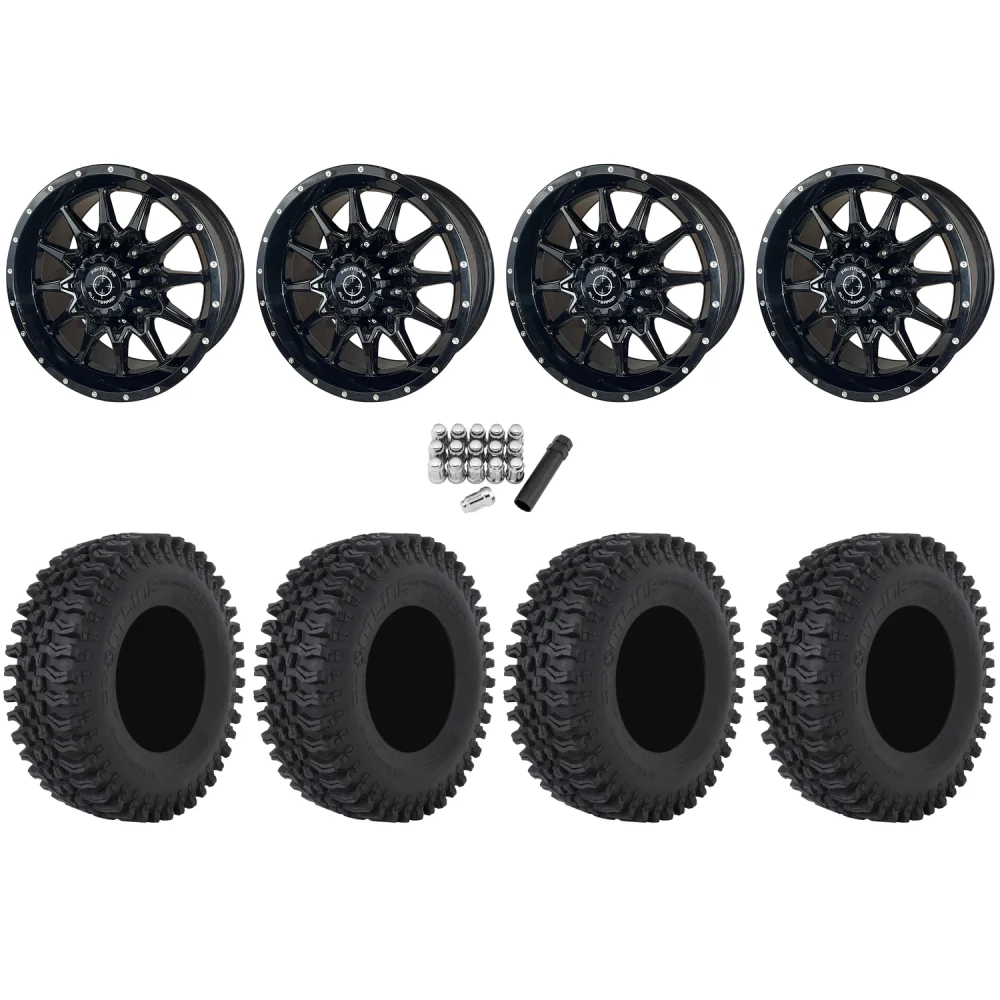 Frontline BDC 28x10-14 Tires on Frontline 762 Gloss Black Wheels, complete kit