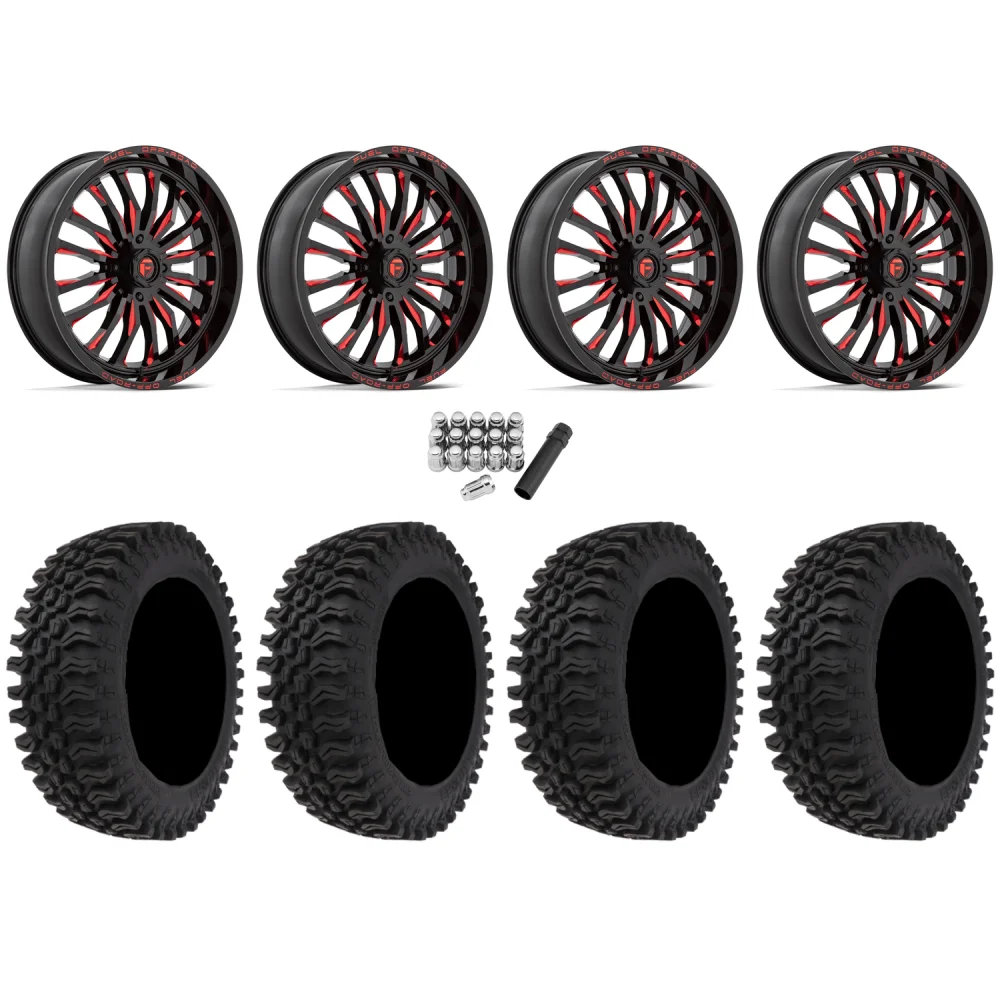 Frontline BDC 30x10-20 (10ply) Radial Tires on Fuel Arc Gloss Black Milled Red Wheels, complete kit
