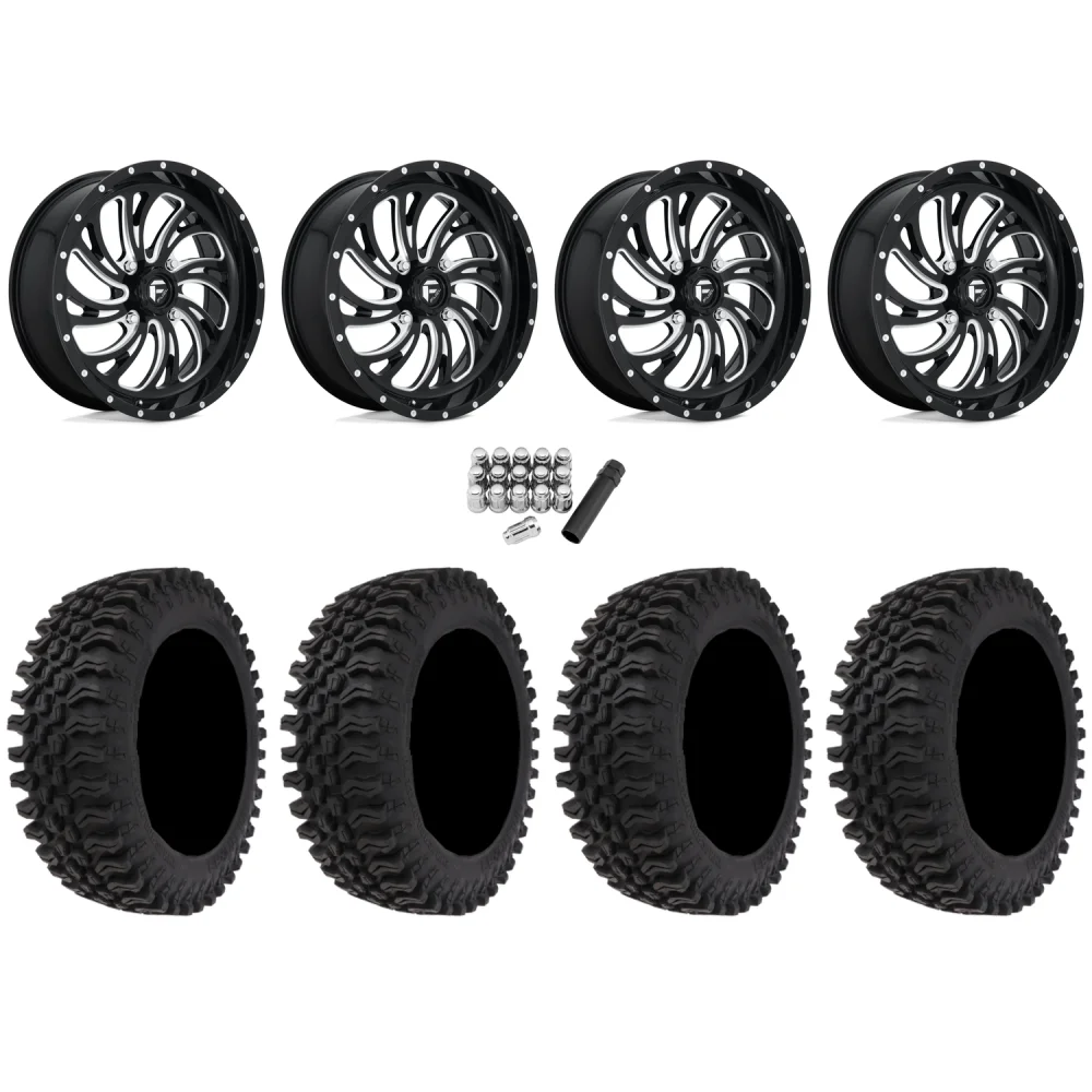 Frontline BDC 30x10-20 (10ply) Radial Tires on Fuel Kompressor Gloss Black Milled Wheels, complete kit