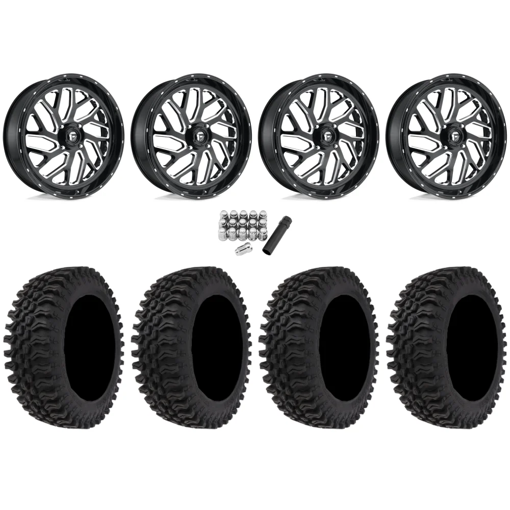 Frontline BDC 30x10-20 (10ply) Radial Tires on Fuel Triton Gloss Black Milled Wheels, complete kit