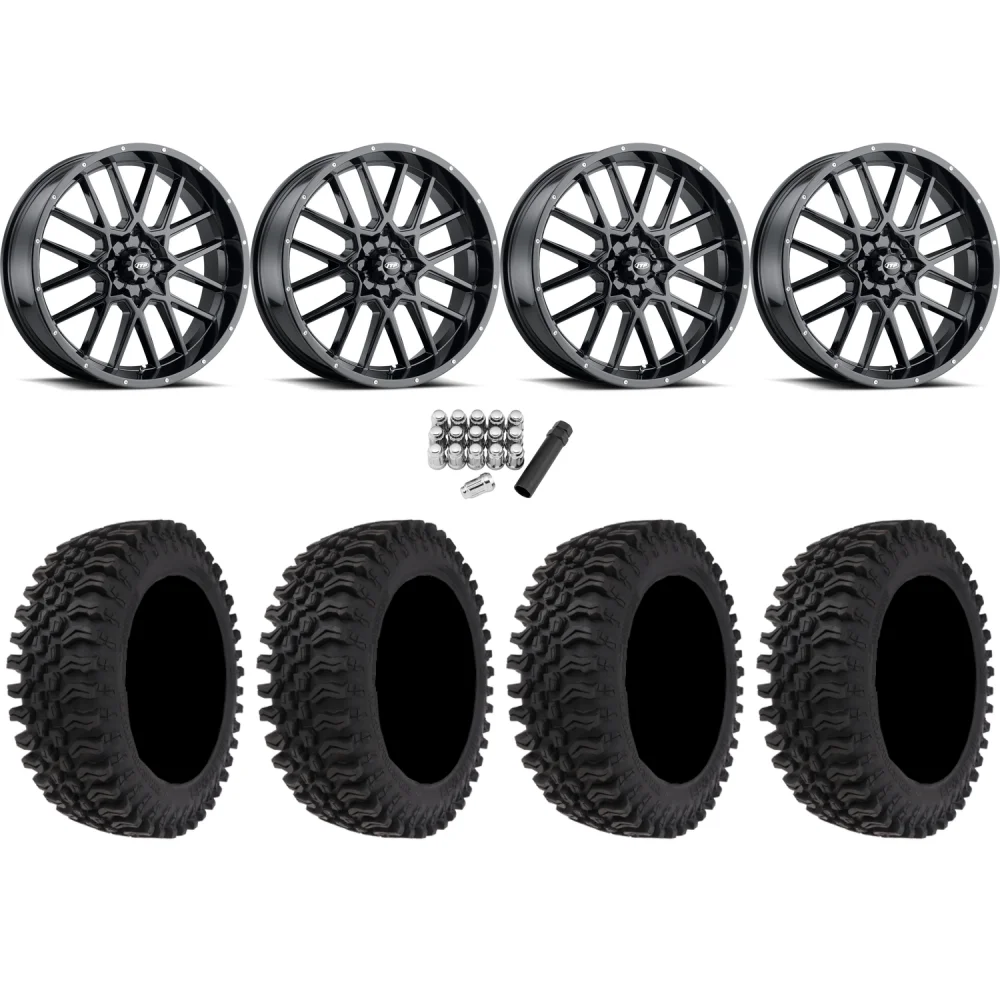 Frontline BDC 30x10-20 (10ply) Radial Tires on ITP Hurricane Black Wheels, complete kit