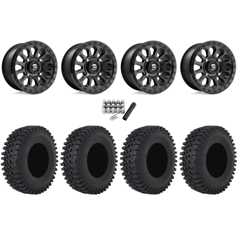 Frontline BDC 32x10-14 Tires on Fuel Vector Matte Black Wheels, complete kit