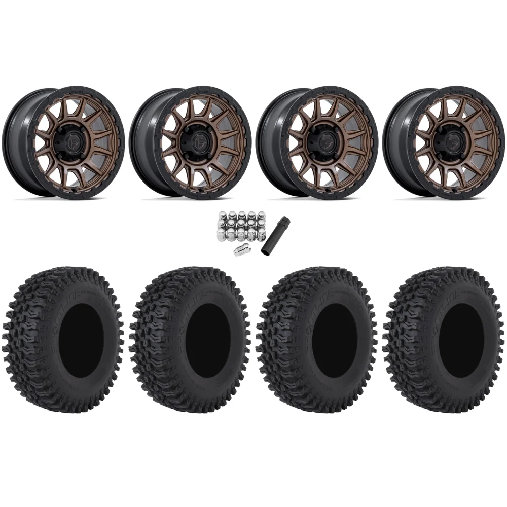 Frontline BDC 35x10-15 Tires on Fuel Piston Matte Bronze Wheels, complete kit