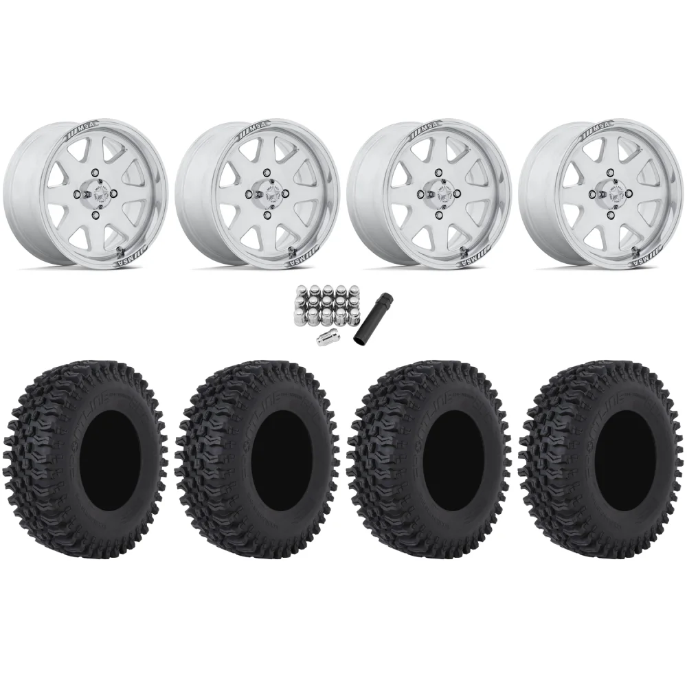 Frontline BDC 28x10-14 Tires on MSA M54 Spark Polished Wheels, complete kit