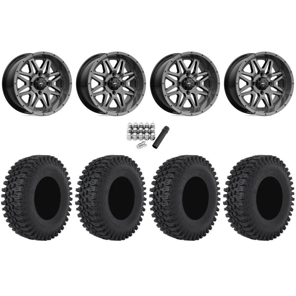 Frontline BDC 30x10-14 Tires on MSA M26 Vibe Dark Tint Wheels, complete kit