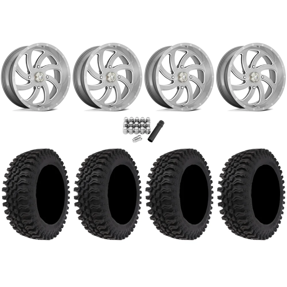 Frontline BDC 30x10-20 (10ply) Radial Tires on MSA M36 Brushed Titanium Wheels, complete kit