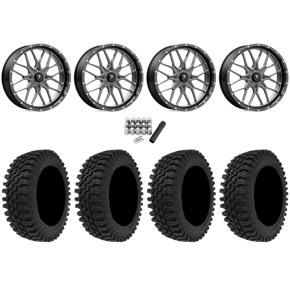 Frontline BDC 33x10-20 (10ply) Radial Tires on MSA M45 Portal Gloss Black Milled Wheels, complete kit