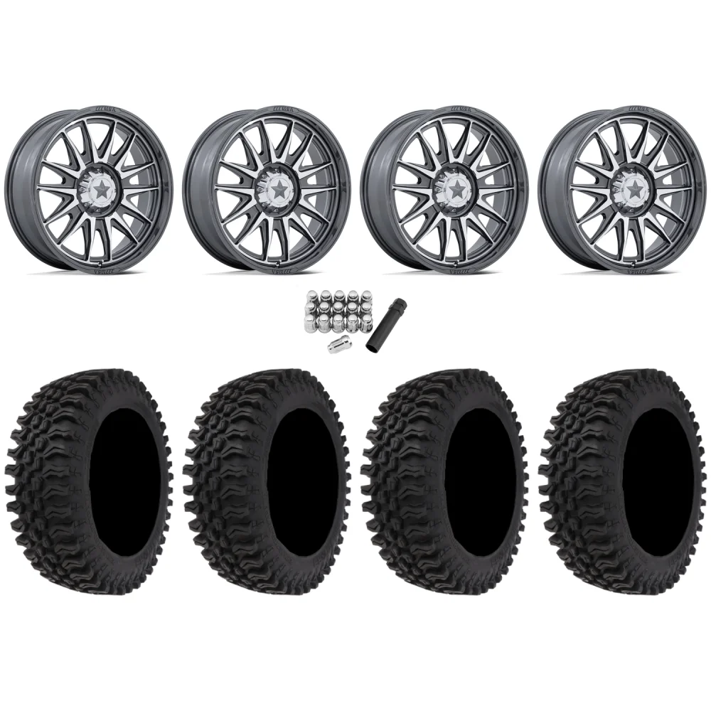 Frontline BDC 33x10-20 (10ply) Radial Tires on MSA M55 Commander Platinum Machined Wheels, complete kit