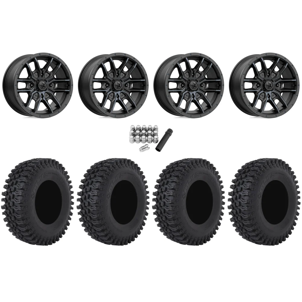 Frontline BDC 32x10-14 Tires on MSA M43 Fang Titanium Tint Wheels, complete kit