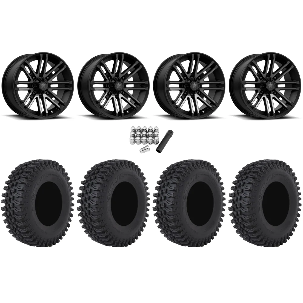 Frontline BDC 32x10-14 Tires on MSA M40 Rogue Titanium Tint Wheels, complete kit