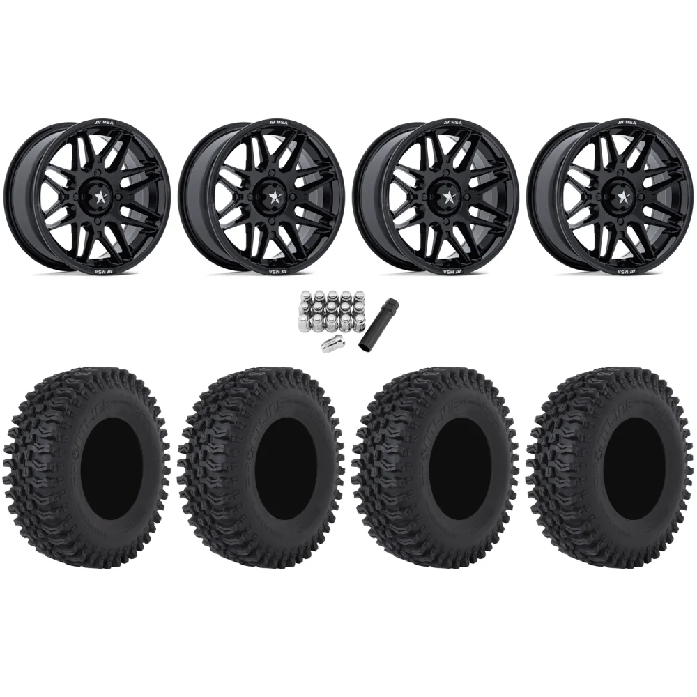 Frontline BDC 32x10-15 Tires on MSA M52 Radar Gloss Black Wheels, complete kit