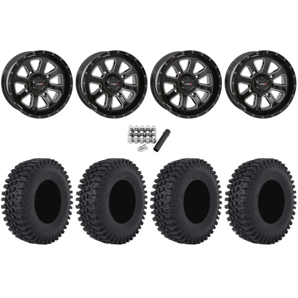 Frontline BDC 28x10-14 Tires on System 3 Offroad ST-4 Gloss Black Machined Wheels, complete kit