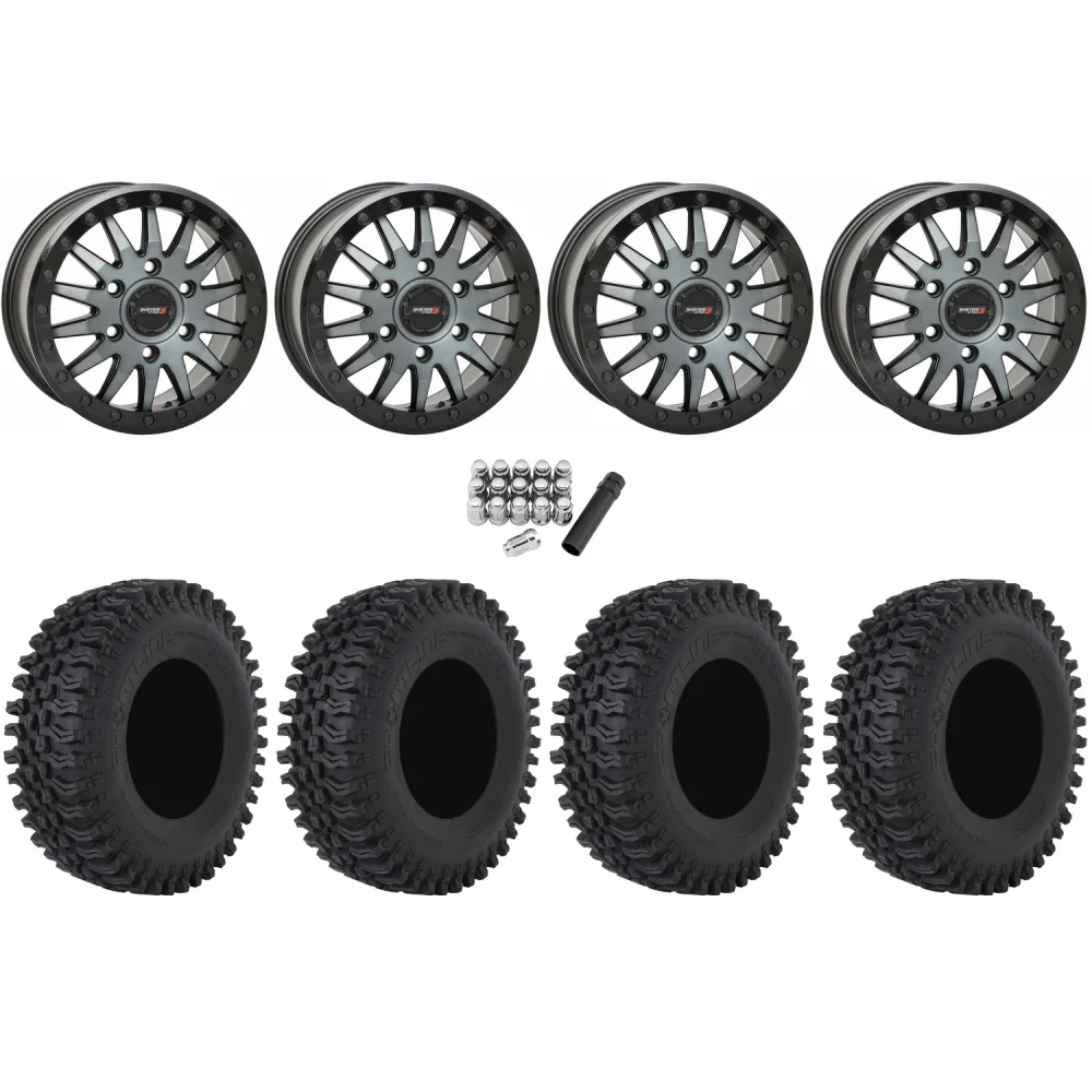 Frontline BDC 32x10-15 Tires on SB-8 Brushed Grey Beadlock Wheels, complete kit