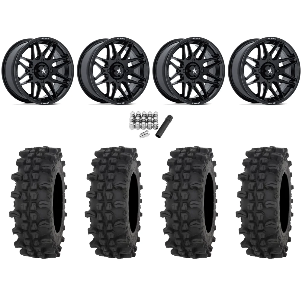 Frontline ACP 28x10-14 Tires on MSA M52 Radar Gloss Black Wheels, complete kit