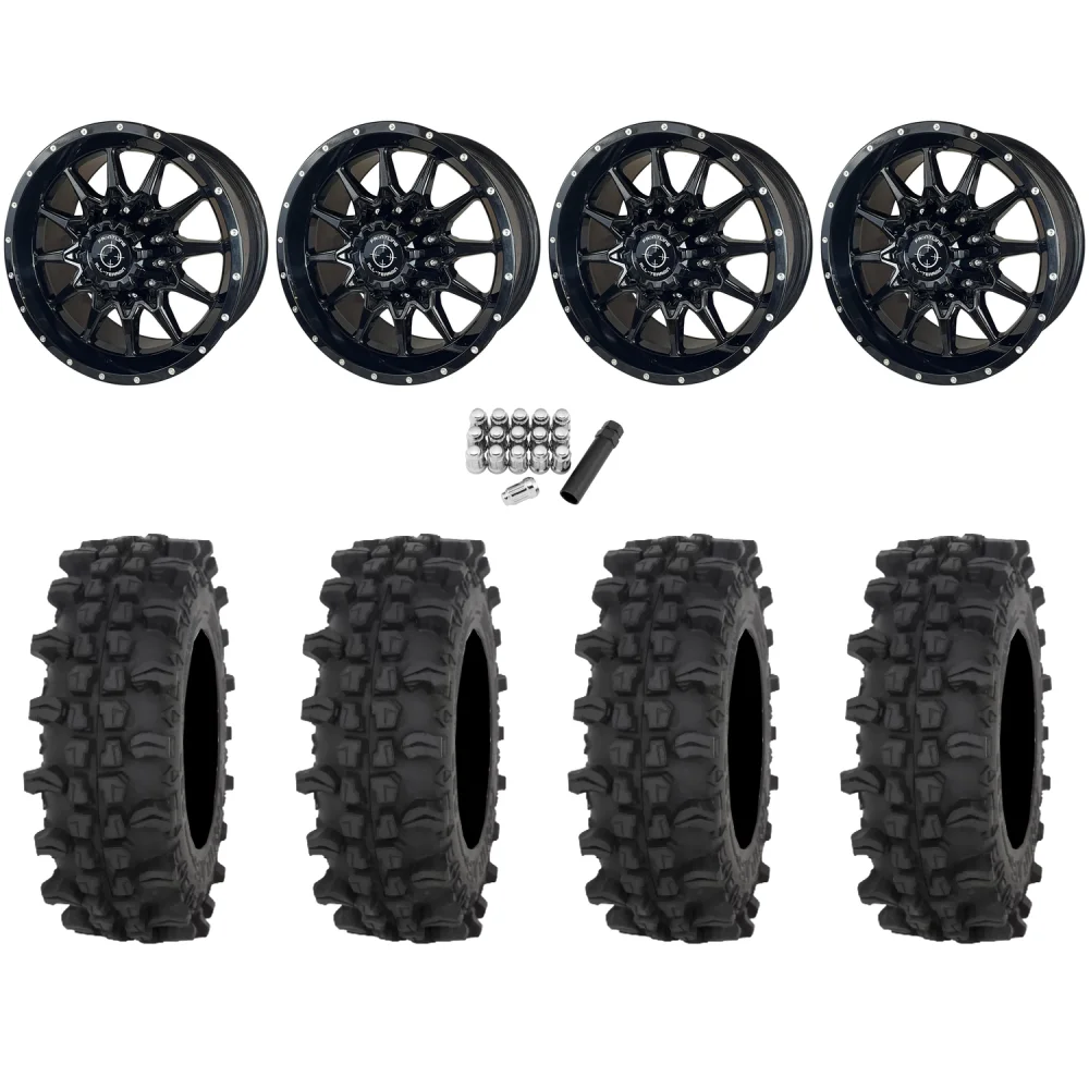 Frontline ACP 32x10-15 Tires on Frontline 762 Gloss Black Wheels, complete kit