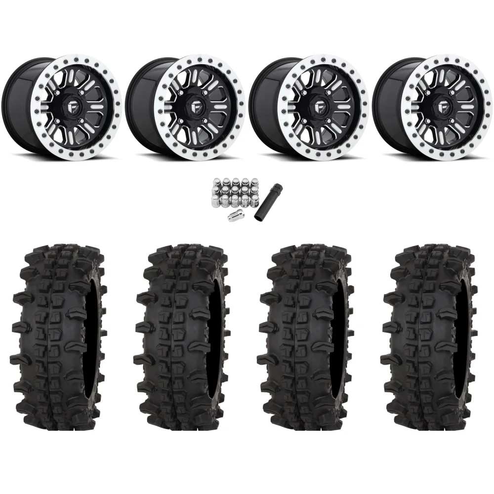 Frontline ACP 33x12-15 (10ply) Tires on Fuel Hardline Gloss Black Milled (15x10) Beadlock Wheels, complete kit