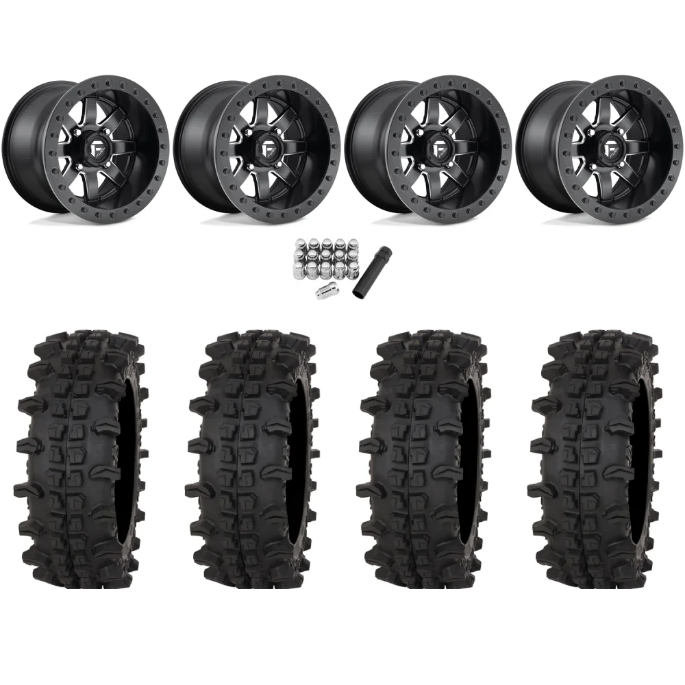 Frontline ACP 33x12-15 (10ply) Tires on Fuel Maverick Matte Black Milled (15x10) Beadlock Wheels, complete kit