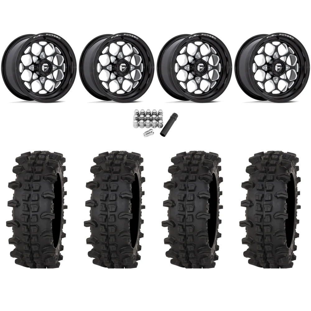 Frontline ACP 33x12-15 (10ply) Tires on Fuel Scepter Gloss Black Milled (15x10) Forged Wheels, complete kit
