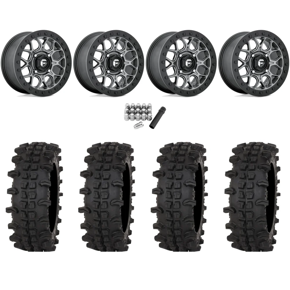Frontline ACP 33x12-15 (10ply) Tires on Fuel Tech Matte Gunmetal (15x10) Beadlock Wheels, complete kit