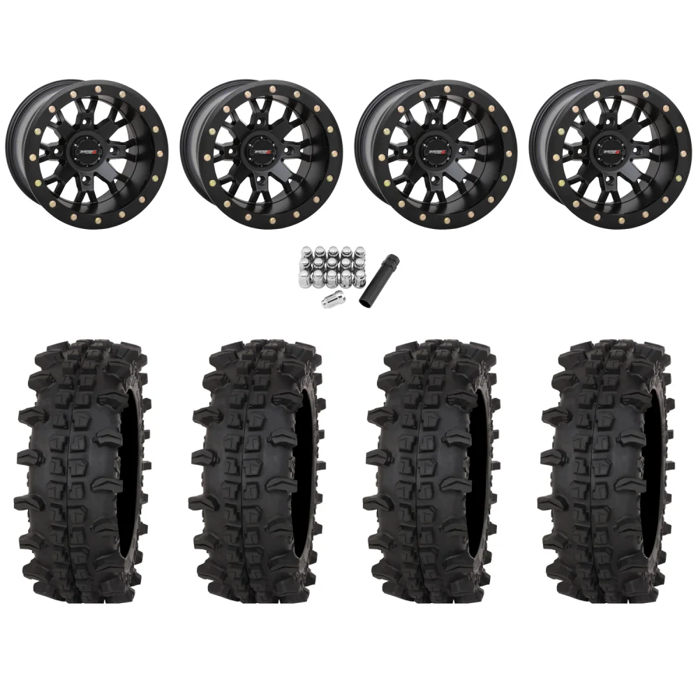 Frontline ACP 33x12-15 (10ply) Tires on System 3 Offroad SB-4 Matte Black (15x10) Beadlock Wheels, complete kit