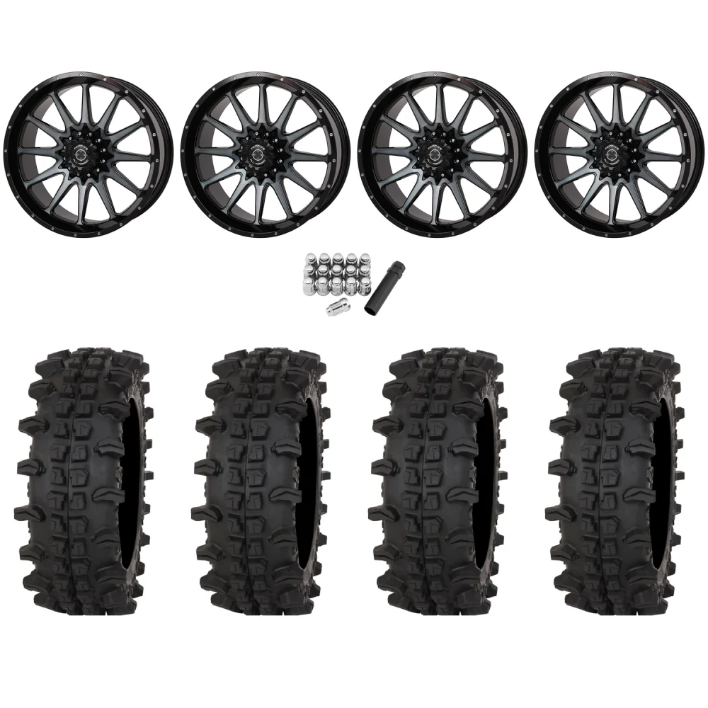 Frontline ACP 33x12-20 (10ply) Tires on Frontline 762 Gloss Dark Tint (20x8) Wheels, complete kit