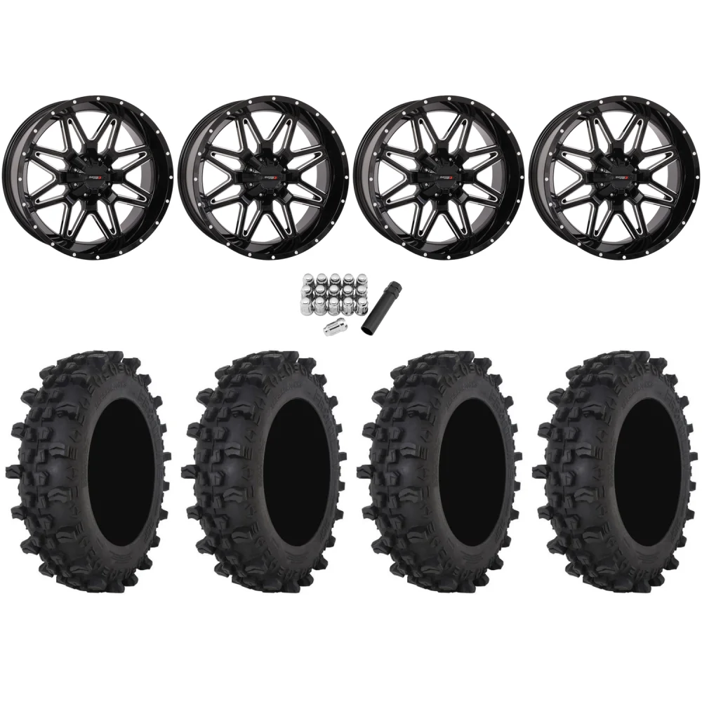 Frontline ACP 35x9.5-20 Tires on System 3 Offroad ST-7 Gloss Black Milled Wheels, complete kit