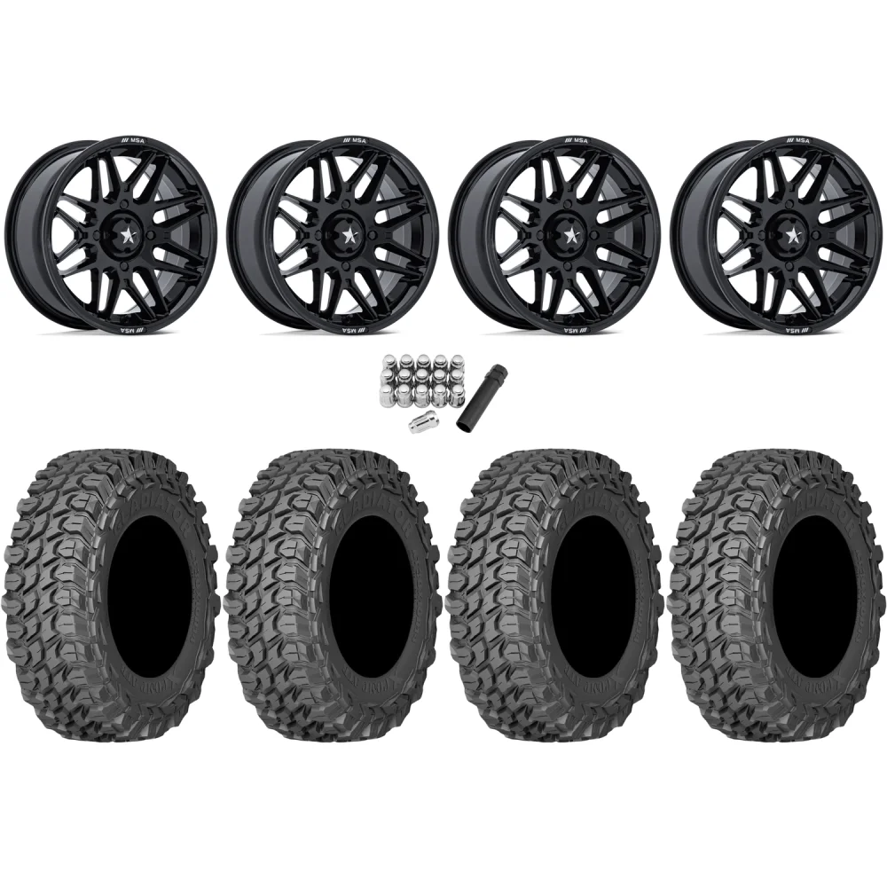Gladiator X Comp ATR 28x10-14 (10ply) Radial Tires on MSA M52 Radar Gloss Black Wheels, complete kit
