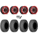 Gladiator X Comp ATR 32x10-15 (10ply) Radial Tires on Fuel Hardline Gloss Black with Candy Red Beadlock Wheels