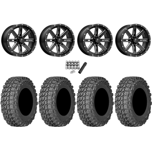 Gladiator X Comp ATR 32x10-15 (10ply) Radial Tires on MSA M41 Boxer Gloss Black Milled Wheels