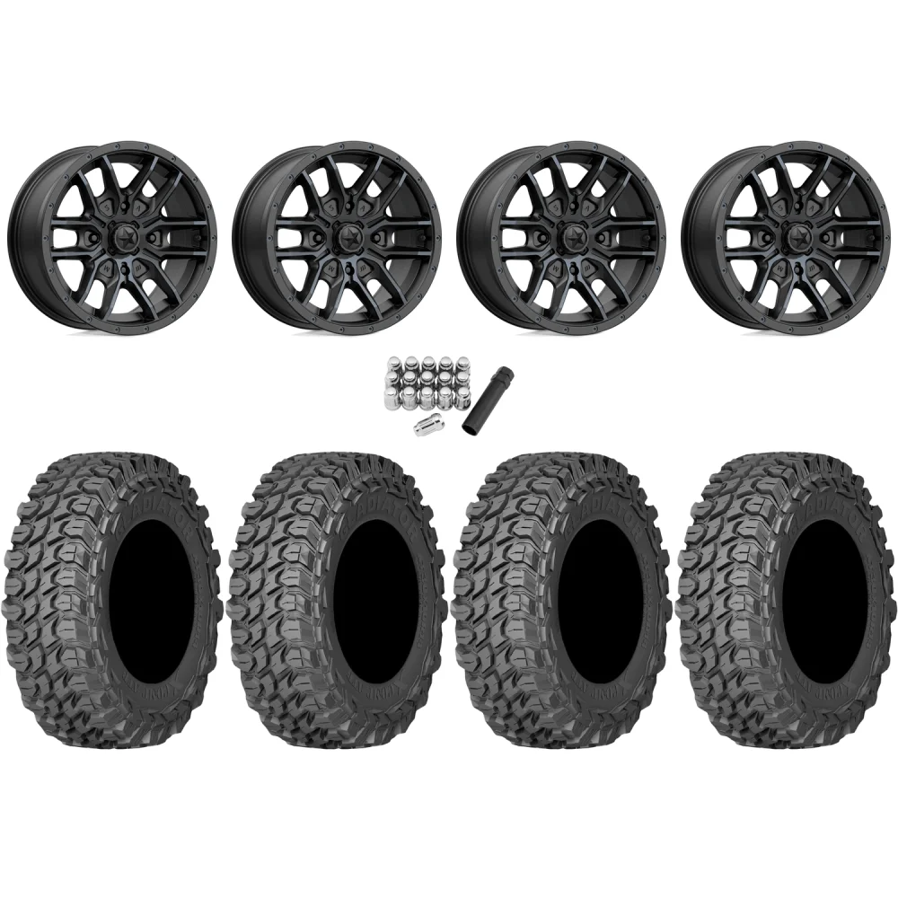 Gladiator X Comp ATR 35x10-15 (10ply) Radial Tires on MSA M43 Fang Titanium Tint Wheels, complete kit