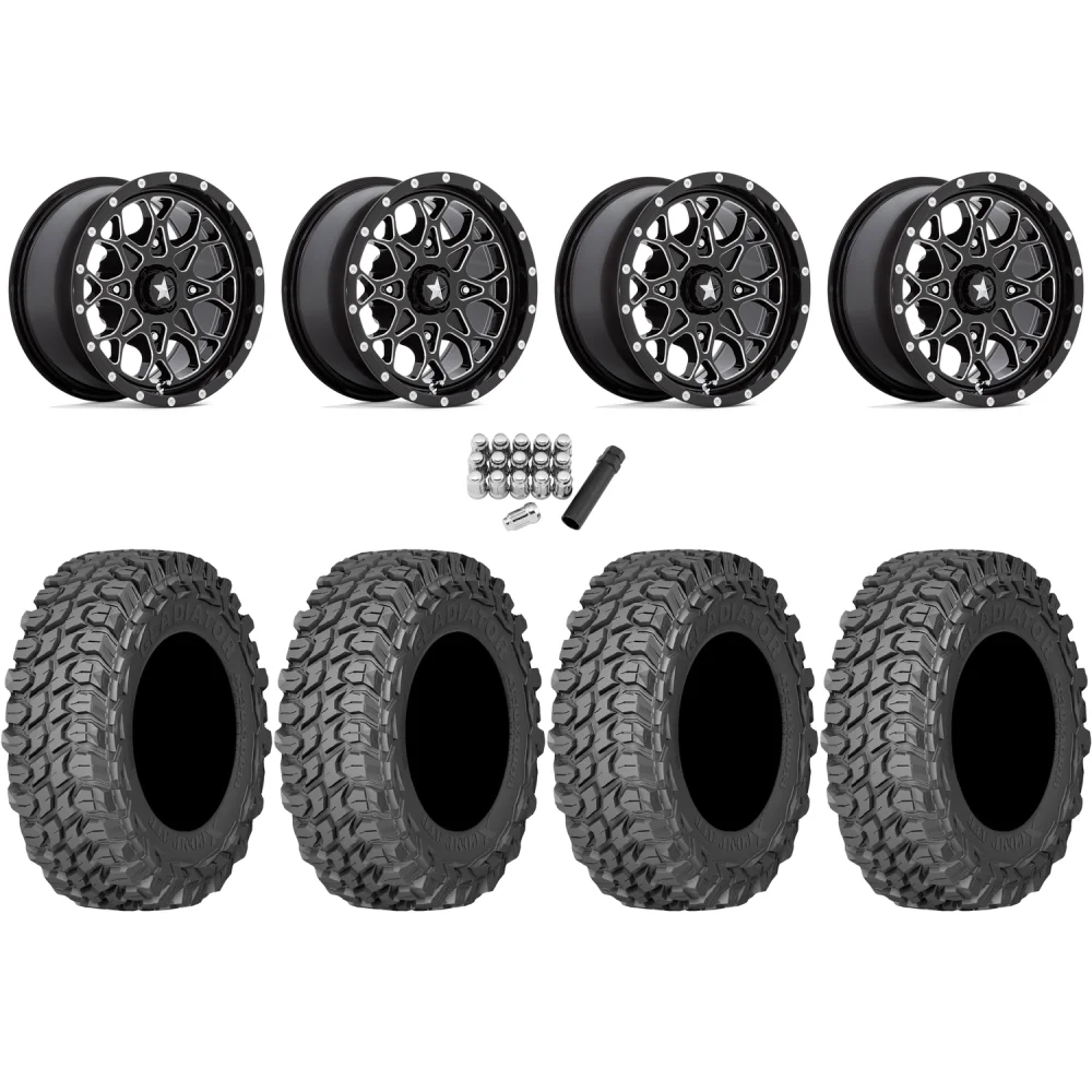 Gladiator X Comp ATR 35x10-15 (10ply) Radial Tires on MSA M45 Portal Gloss Black Milled Wheels, complete kit