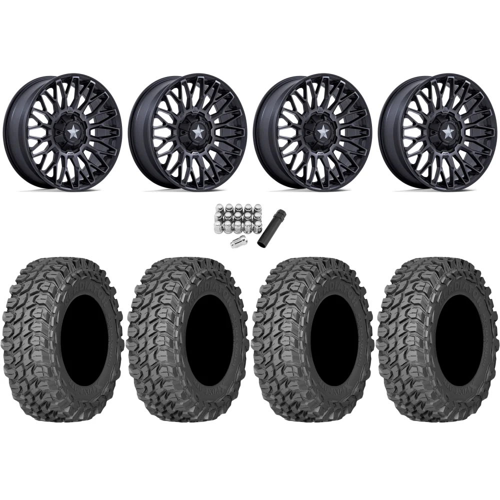 Gladiator X Comp ATR 32x10-15 (10ply) Radial Tires on MSA M50 Clubber Matte Black DDT Wheels, complete kit
