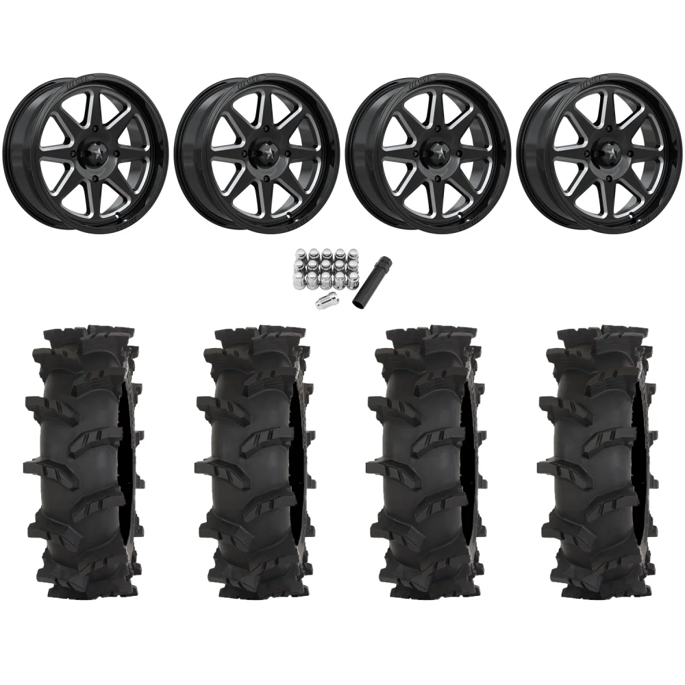 High Lifter Outlaw Max 33x10-18 Tires on MSA M54 Spark Gloss Black Milled Wheels, complete kit
