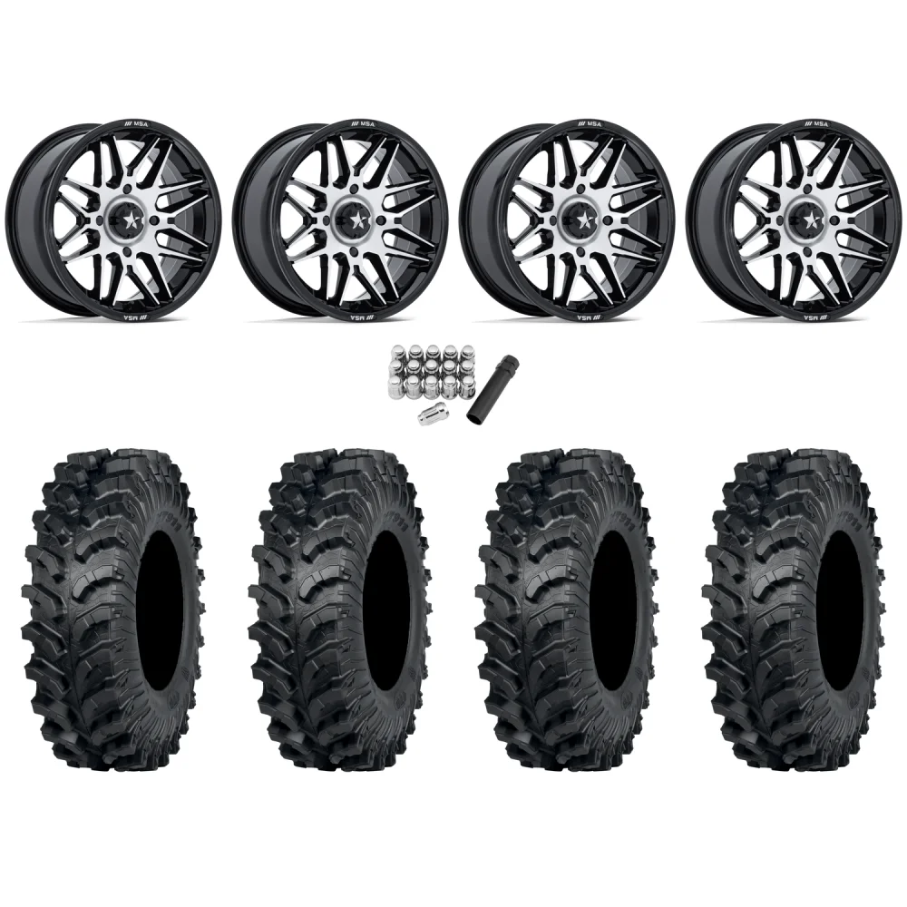ITP MT911 32x10-14 (8ply) Tires on MSA M52 Radar Machined Wheels, complete kit