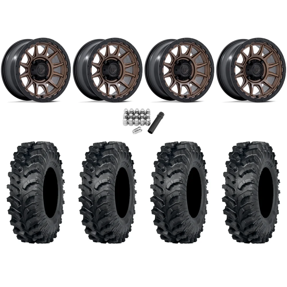 ITP MT911 30x10-15 (8ply) Tires on Fuel Piston Matte Bronze Wheels, complete kit