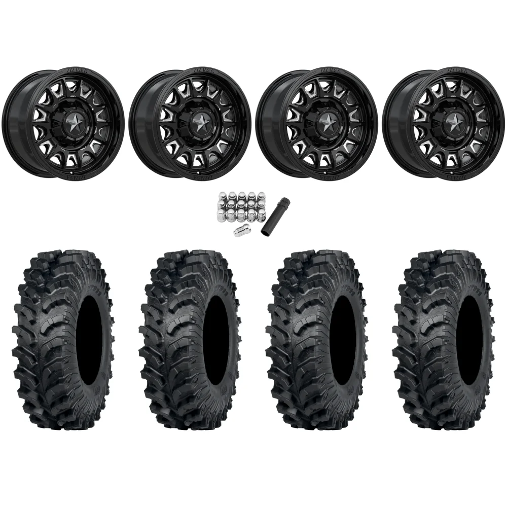 ITP MT911 32x10-15 (8ply) Tires on MSA M55 Commander Gloss Black Milled Wheels, complete kit