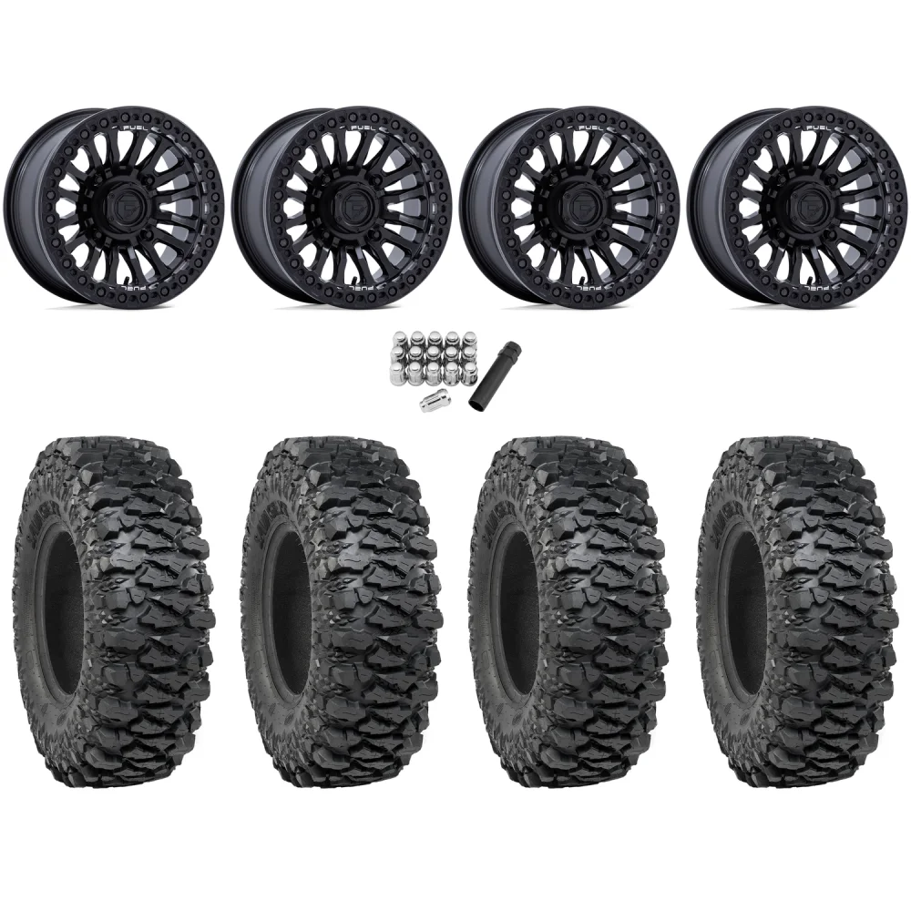 ITP Savage XT 35x10-15 (8-Ply) (Sticky) on Fuel Rincon Blackout Beadlock Wheels, complete kit