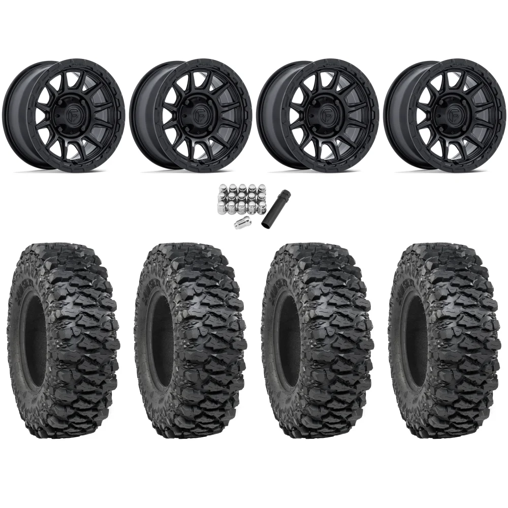 ITP Savage XT 32x10-15 (8-Ply) on Fuel Piston Matte Black Wheels, complete kit