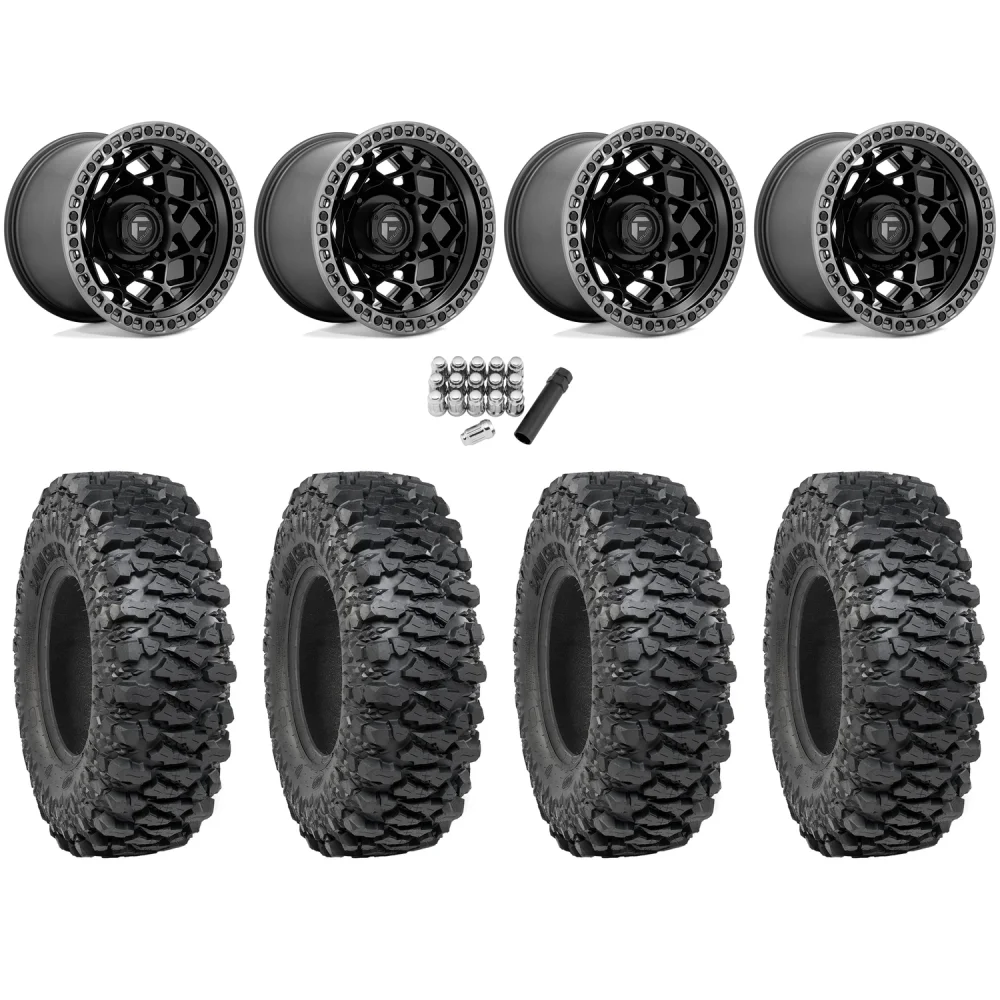 ITP Savage XT 32x10-15 (8-Ply) on Fuel Unit Matte Black Wheels, complete kit