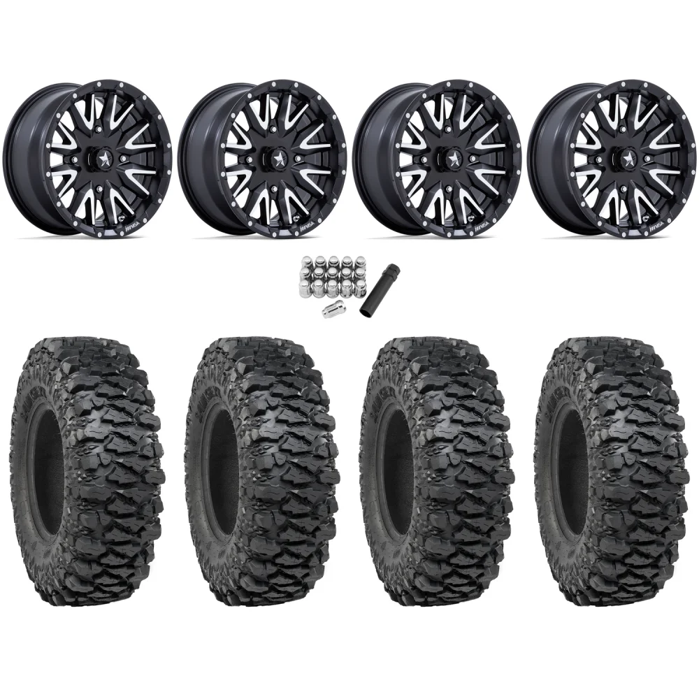 ITP Savage XT 28x10-14 (8-Ply) on MSA M49 Creed Matte Black & Machined Wheels, complete kit