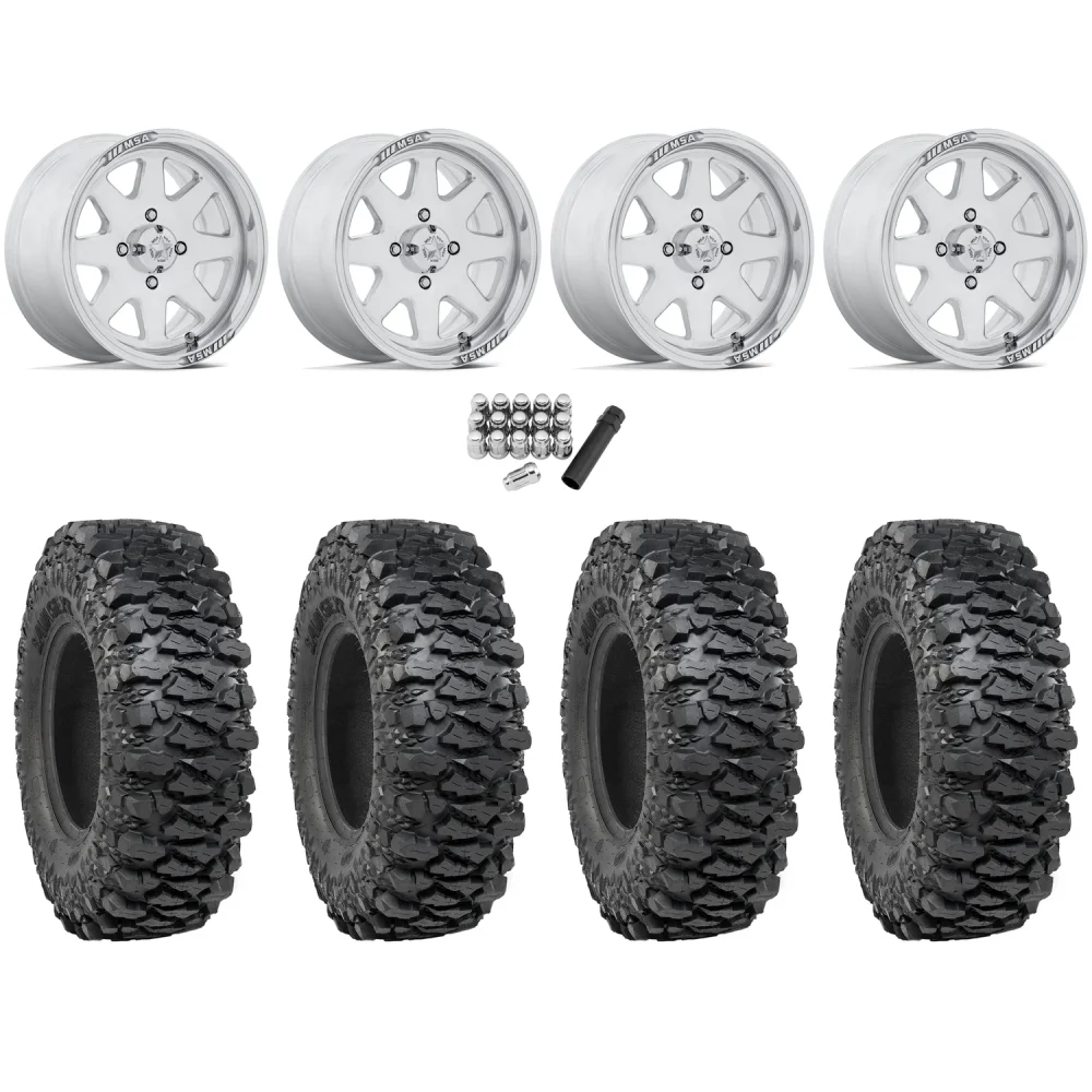 ITP Savage XT 35x10-15 (8-Ply) (Sticky) on MSA M54 Spark Polished Wheels, complete kit